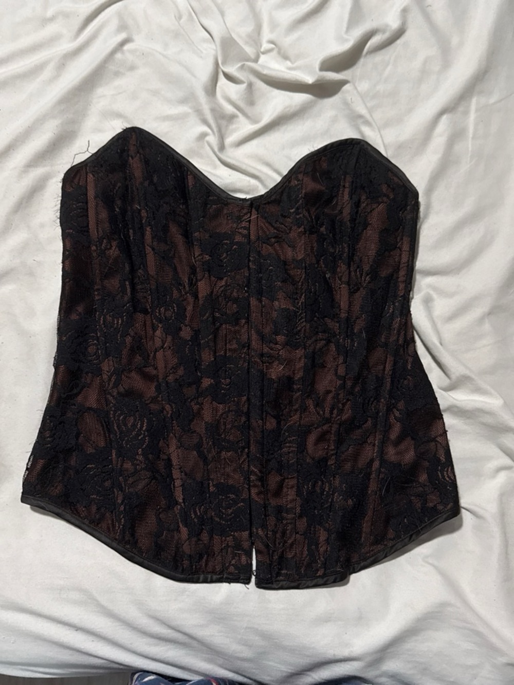 Windsor Black Lace Overlay Brown Strapless Corset Top